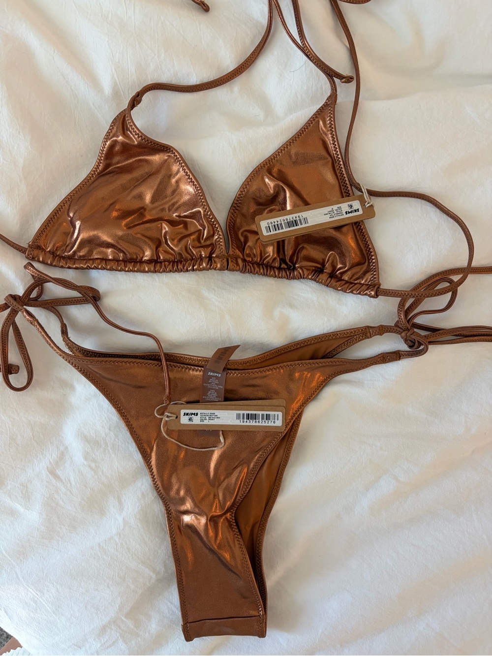 SKIMS Metallic Bronze Triangle Bikini Set